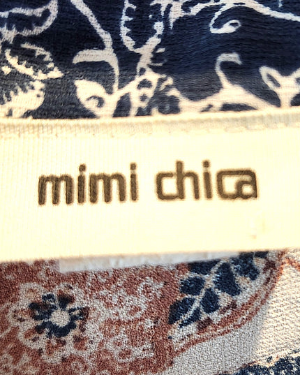 Mimi Chica Boho Paisley Multicolored Floral Button Front Collard Maxi Dress with Navy Blue Trim