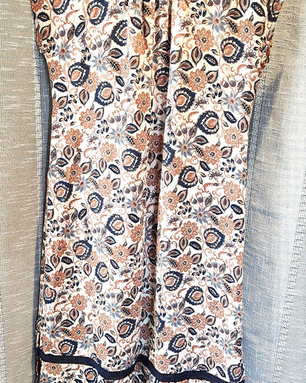 Mimi Chica Boho Paisley Multicolored Floral Button Front Collard Maxi Dress with Navy Blue Trim