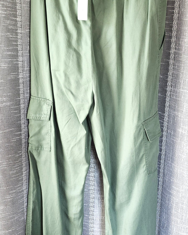 New Hunter and Brown Sage Green Relaxed Utility Cargo Pants with Back Elastic Band