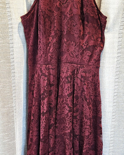 Dressy Star Romantic Burgundy Lace Halter Dress with High Low Hemline