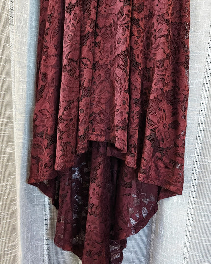 Dressy Star Romantic Burgundy Lace Halter Dress with High Low Hemline