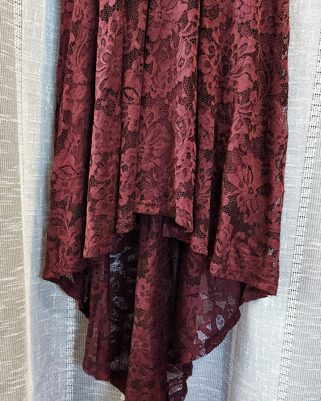 Dressy Star Romantic Burgundy Lace Halter Dress with High Low Hemline
