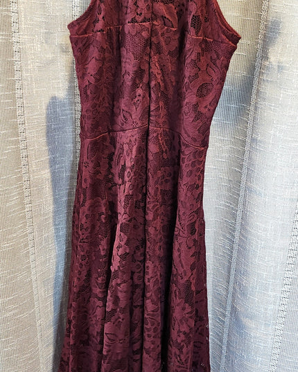 Dressy Star Romantic Burgundy Lace Halter Dress with High Low Hemline