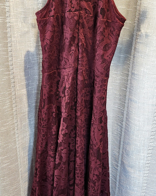Dressy Star Romantic Burgundy Lace Halter Dress with High Low Hemline