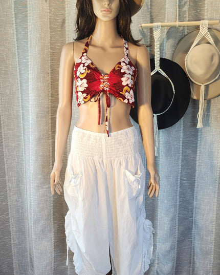 Vintage Y2k Royal Creations Coconut Girl Hibiscus Print Rayon Bandeau Wrap Top