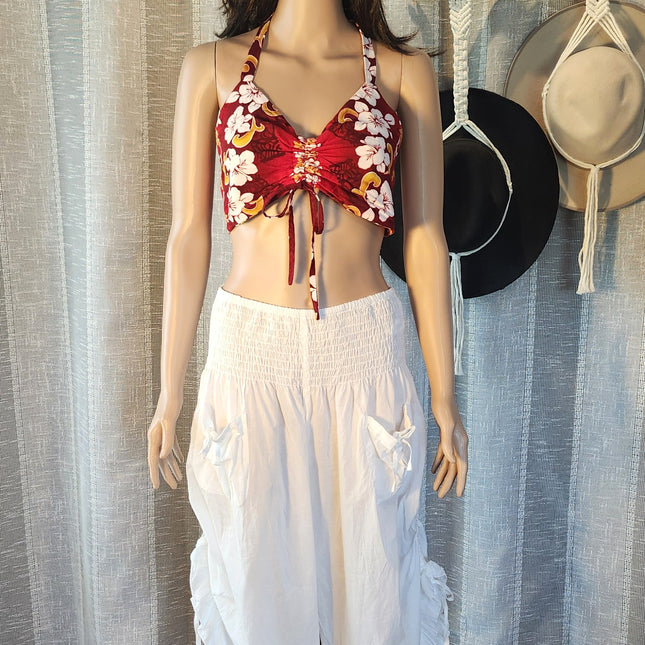 Vintage Y2k Royal Creations Coconut Girl Hibiscus Print Rayon Bandeau Wrap Top