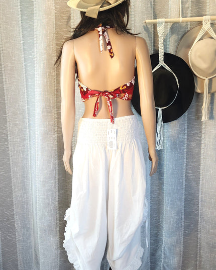 NEW Zury Collection Boutique 100% Cotton Ruffled Pantaloon Harem Pants
