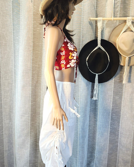 Vintage Y2k Royal Creations Coconut Girl Hibiscus Print Rayon Bandeau Wrap Top