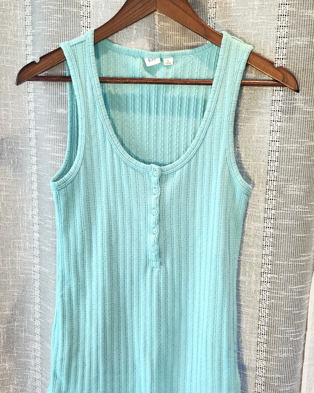 Gap Ribbed Button Front Henley Aqua/Turquoise Tank Top