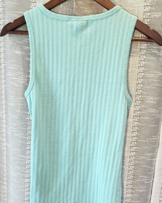 Gap Ribbed Button Front Henley Aqua/Turquoise Tank Top