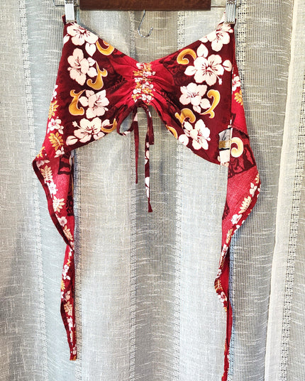 Vintage Y2k Royal Creations Coconut Girl Hibiscus Print Rayon Bandeau Wrap Top