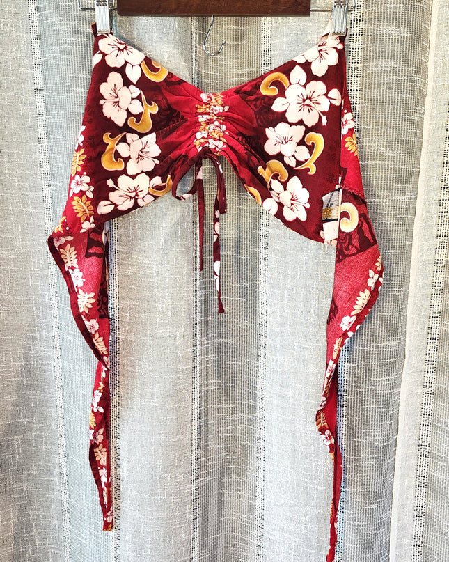 Vintage Y2k Royal Creations Coconut Girl Hibiscus Print Rayon Bandeau Wrap Top