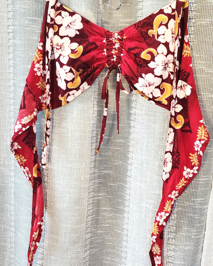 Vintage Y2k Royal Creations Coconut Girl Hibiscus Print Rayon Bandeau Wrap Top