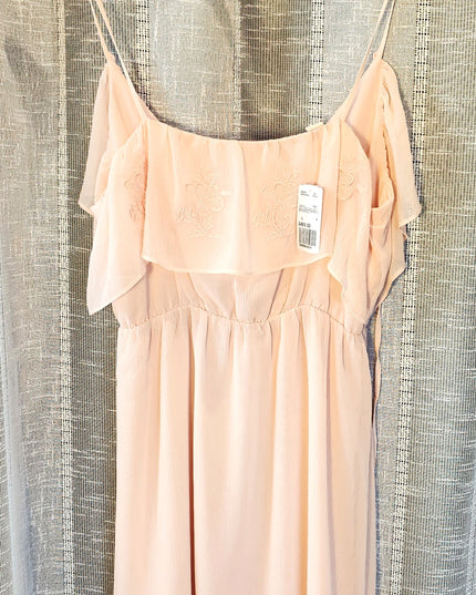 New Forever 21 Blush Pink Embroidered Ruffle Chiffon High Low Dress