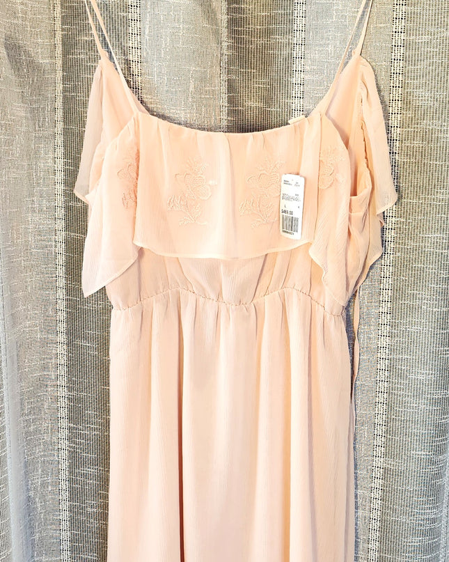 New Forever 21 Blush Pink Embroidered Ruffle Chiffon High Low Dress