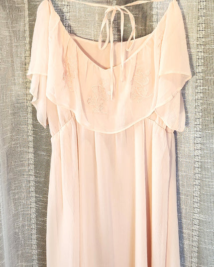 New Forever 21 Blush Pink Embroidered Ruffle Chiffon High Low Dress