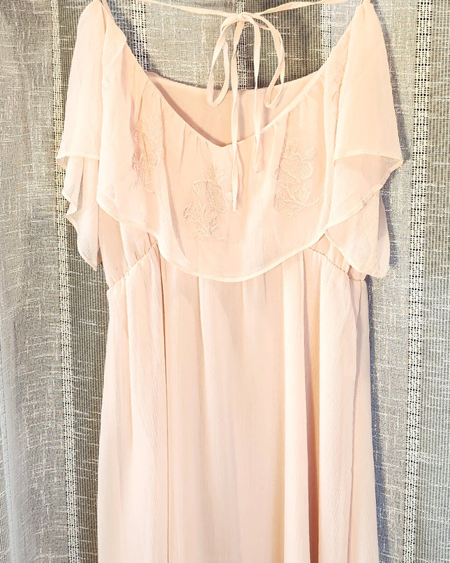 New Forever 21 Blush Pink Embroidered Ruffle Chiffon High Low Dress
