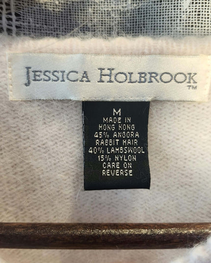 Vintage Jessica Holbrook Pastel Pink Fuzzy Angora Lambswool Pearl Button Cardigan - EUC - Size M
