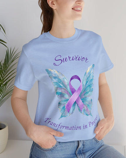 Domestic Violence Awareness Shirt | Survivor Teal and Purple Ribbon Butterfly Tee | Abuse Survivor Gift, Transformation in Progress Graphic T-Shirt, Empowering Healing Support Clothing