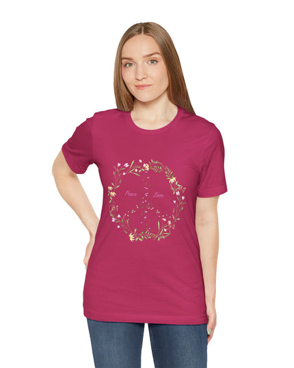 Hibiscus Hippie Boho Designed Floral Peace Sign T-Shirt — 'Peace & Love' in Multicolor Choice Tees