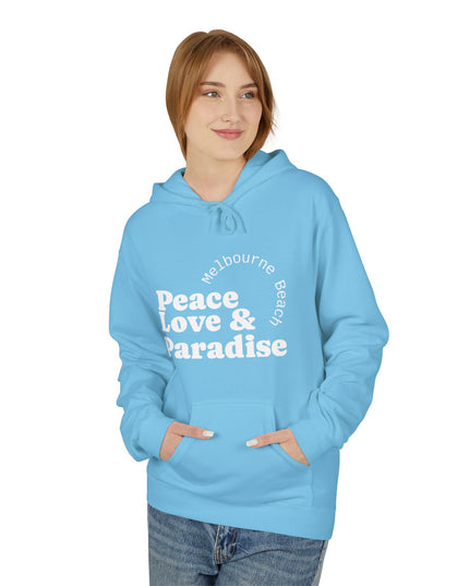 Hibiscus Hippie Designed Paradise Palm Hoodie — "Peace Love & Paradise" - Melbourne Beach Florida Sunrise Pullover