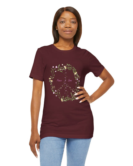 Hibiscus Hippie Boho Designed Floral Peace Sign T-Shirt — 'Peace & Love' in Multicolor Choice Tees