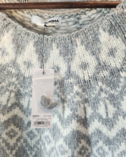 NWT Sonoma Goods for Life Women's Fair Isle Knit Sweater – Gray & White - Size Large