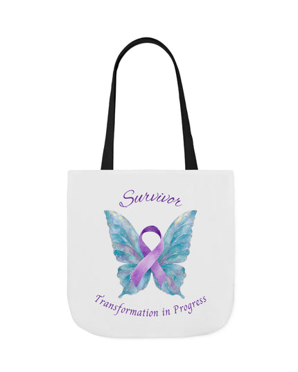 Domestic Violence Survivor Tote Bag | Teal and Purple Ribbon Butterfly Canvas Shopping Bag | Abuse Survivor Gift, Transformation in Progress Everyday Carrying Bag, Empowering Healing Reusable Grocery Bag