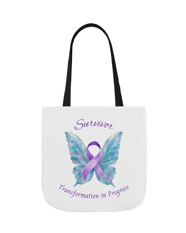 Domestic Violence Survivor Tote Bag | Teal and Purple Ribbon Butterfly Canvas Shopping Bag | Abuse Survivor Gift, Transformation in Progress Everyday Carrying Bag, Empowering Healing Reusable Grocery Bag