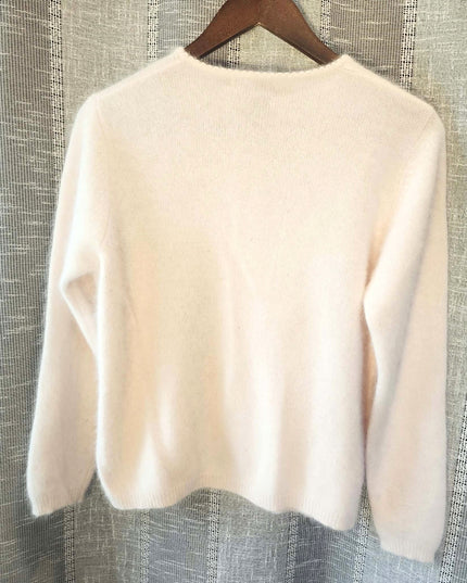 Vintage Jessica Holbrook Pastel Pink Fuzzy Angora Lambswool Pearl Button Cardigan - EUC - Size M