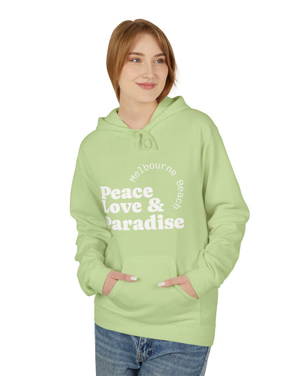 Hibiscus Hippie Designed Paradise Palm Hoodie — "Peace Love & Paradise" - Melbourne Beach Florida Sunrise Pullover
