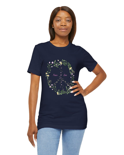 Hibiscus Hippie Boho Designed Floral Peace Sign T-Shirt — 'Peace & Love' in Multicolor Choice Tees