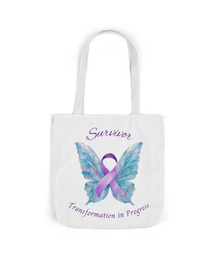 Domestic Violence Survivor Tote Bag | Teal and Purple Ribbon Butterfly Canvas Shopping Bag | Abuse Survivor Gift, Transformation in Progress Everyday Carrying Bag, Empowering Healing Reusable Grocery Bag