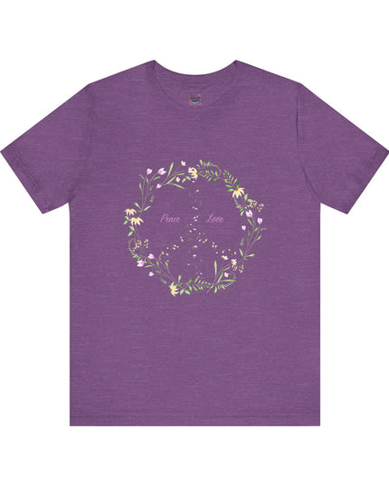 Hibiscus Hippie Boho Designed Floral Peace Sign T-Shirt — 'Peace & Love' in Multicolor Choice Tees