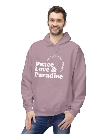 Hibiscus Hippie Designed Paradise Palm Hoodie — "Peace Love & Paradise" - Melbourne Beach Florida Sunrise Pullover