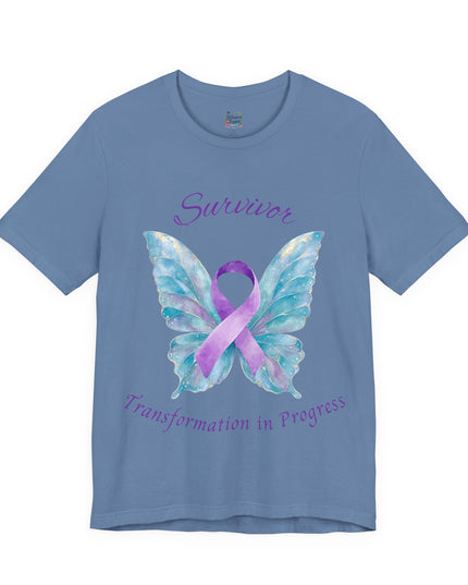 Domestic Violence Awareness Shirt | Survivor Teal and Purple Ribbon Butterfly Tee | Abuse Survivor Gift, Transformation in Progress Graphic T-Shirt, Empowering Healing Support Clothing