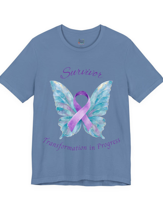 Domestic Violence Awareness Shirt | Survivor Teal and Purple Ribbon Butterfly Tee | Abuse Survivor Gift, Transformation in Progress Graphic T-Shirt, Empowering Healing Support Clothing