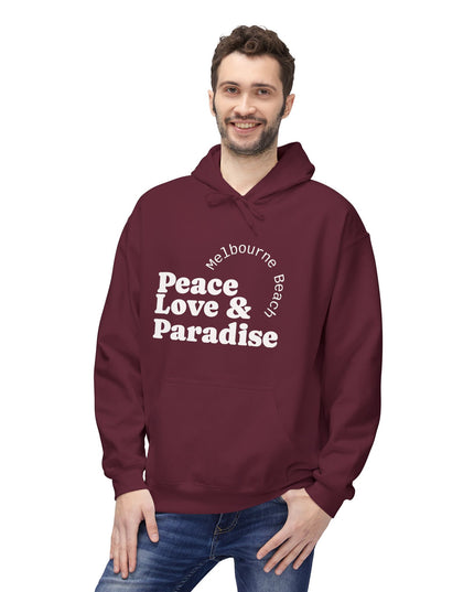 Hibiscus Hippie Designed Paradise Palm Hoodie — "Peace Love & Paradise" - Melbourne Beach Florida Sunrise Pullover