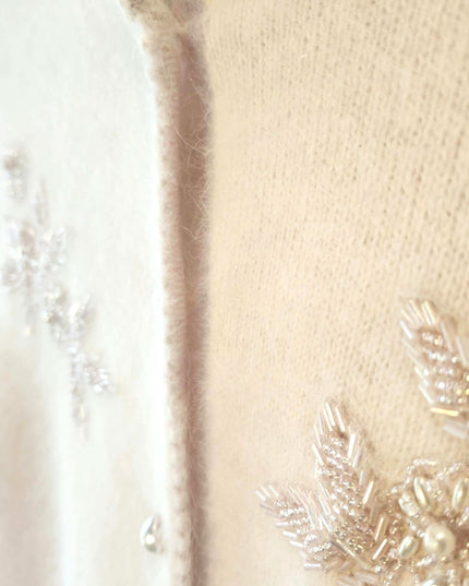 Vintage Jessica Holbrook Pastel Pink Fuzzy Angora Lambswool Pearl Button Cardigan - EUC - Size M