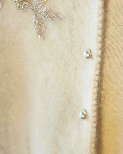 Vintage Jessica Holbrook Pastel Pink Fuzzy Angora Lambswool Pearl Button Cardigan - EUC - Size M