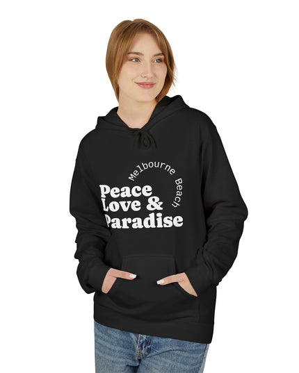Hibiscus Hippie Designed Paradise Palm Hoodie — "Peace Love & Paradise" - Melbourne Beach Florida Sunrise Pullover