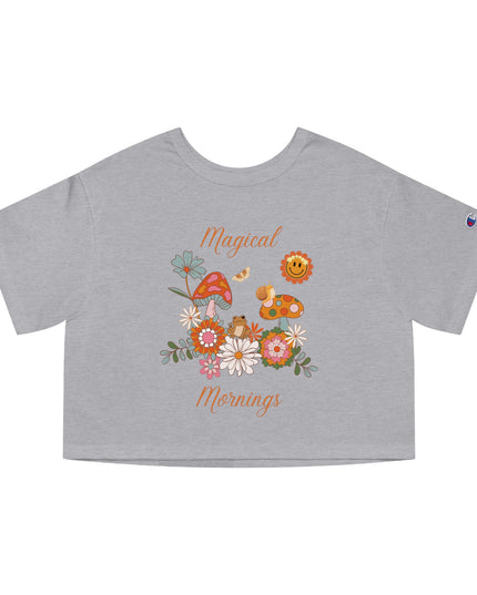 Hibiscus Hippie Designed Magical Mornings Mushrooms and Flowers Peace Cropped T-Shirt | whimsical botanical design
