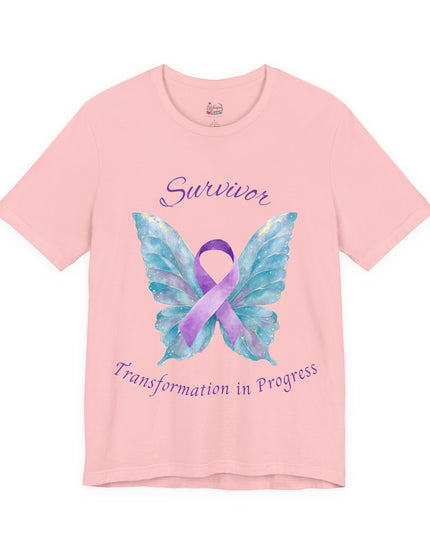 Domestic Violence Awareness Shirt | Survivor Teal and Purple Ribbon Butterfly Tee | Abuse Survivor Gift, Transformation in Progress Graphic T-Shirt, Empowering Healing Support Clothing