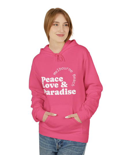 Hibiscus Hippie Designed Paradise Palm Hoodie — "Peace Love & Paradise" - Melbourne Beach Florida Sunrise Pullover