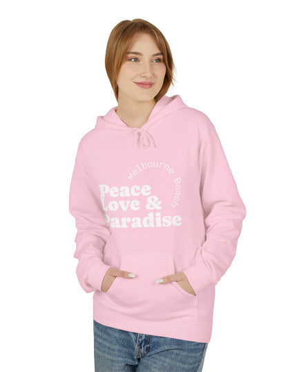 Hibiscus Hippie Designed Paradise Palm Hoodie — "Peace Love & Paradise" - Melbourne Beach Florida Sunrise Pullover