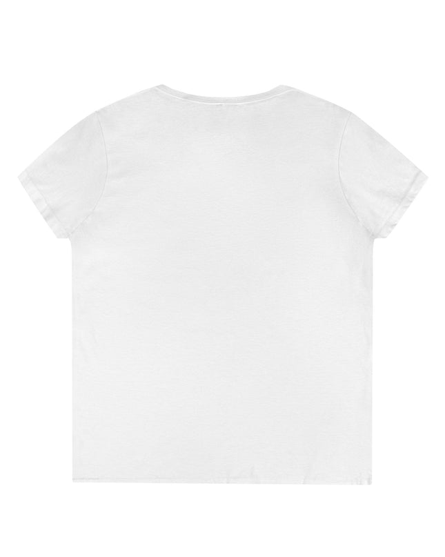 Ladies' V-Neck T-Shirt — "Pure Soul, Peaceful Heart" White Floral Graphic