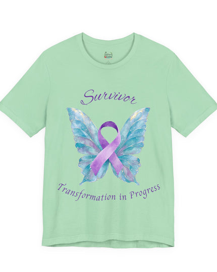 Domestic Violence Awareness Shirt | Survivor Teal and Purple Ribbon Butterfly Tee | Abuse Survivor Gift, Transformation in Progress Graphic T-Shirt, Empowering Healing Support Clothing