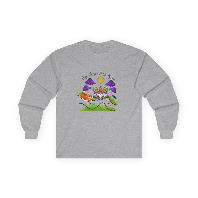 Garden Gnome Hibiscus Hippie Designed Stay Trippie Mushrooms Illustration Long Sleeve Tee | Floral Cottagecore Shirt