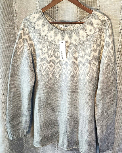 NWT Sonoma Goods for Life Women's Fair Isle Knit Sweater – Gray & White - Size Large