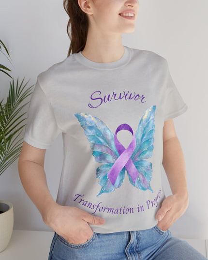 Domestic Violence Awareness Shirt | Survivor Teal and Purple Ribbon Butterfly Tee | Abuse Survivor Gift, Transformation in Progress Graphic T-Shirt, Empowering Healing Support Clothing